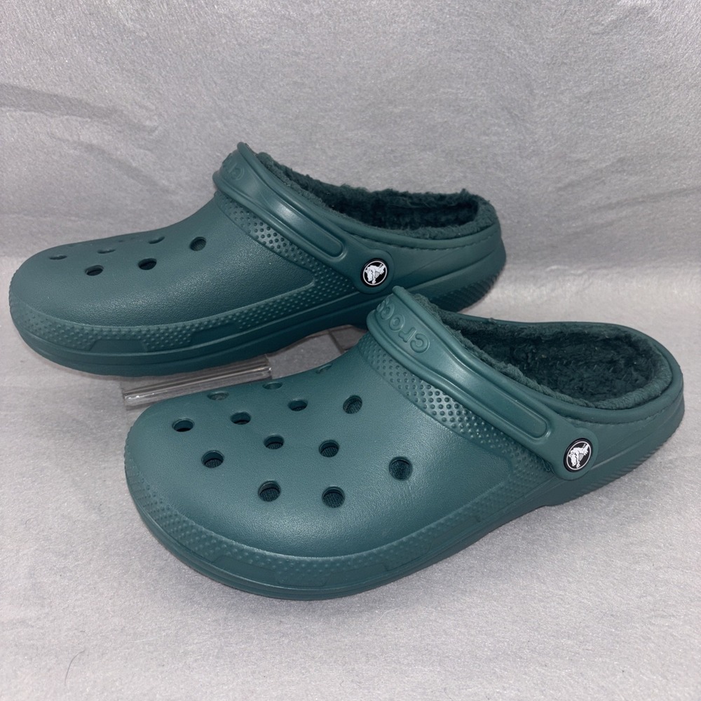 Crocs Classic Green Fur Lined Original Slip On Clogs M8/W10 Excellent Condition